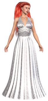 Elegant Redheadin Silver Gown PNG image