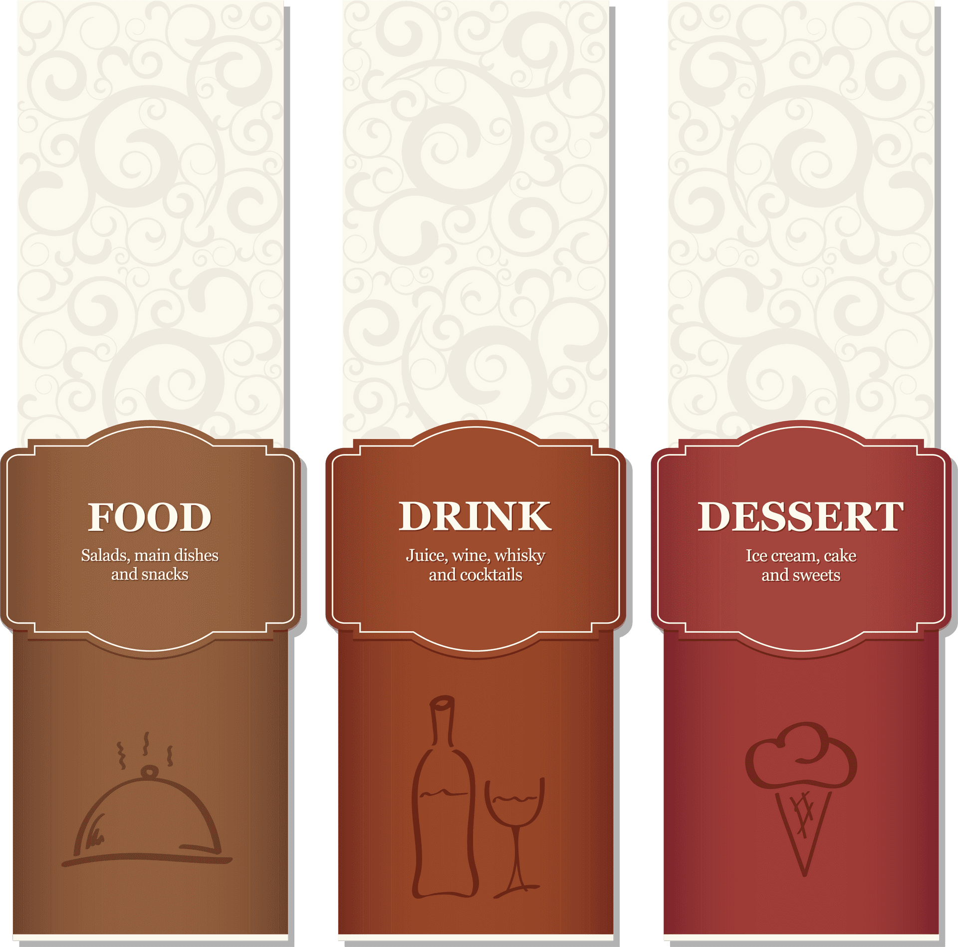 Elegant Restaurant Menu Triptych PNG image