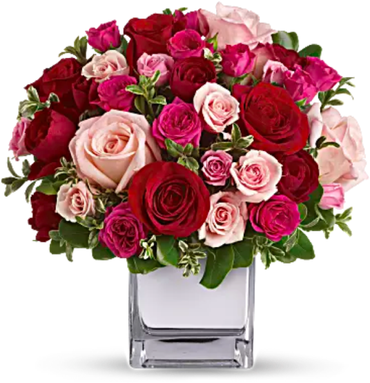 Elegant Rose Bouquetin Glass Vase PNG image