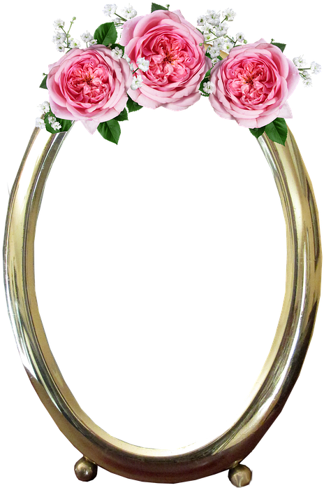 Elegant Rose Decorated Gold Frame PNG image
