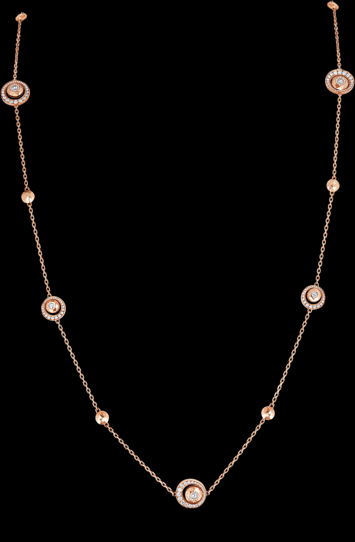 Elegant Rose Gold Diamond Station Necklace PNG image