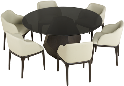 Elegant Round Black Dining Tablewith Cream Chairs.png PNG image