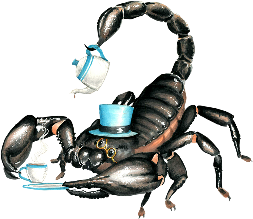 Elegant Scorpion Tea Party PNG image