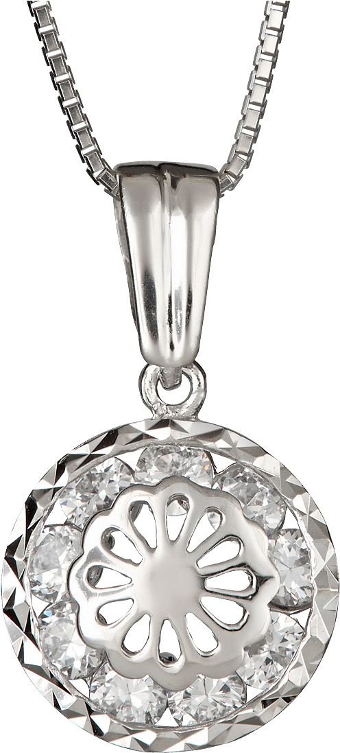 Elegant Silver Diamond Pendant Necklace PNG image