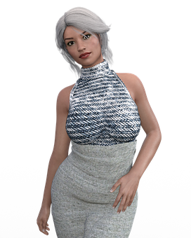 Elegant Silver Haired Woman3 D Model PNG image