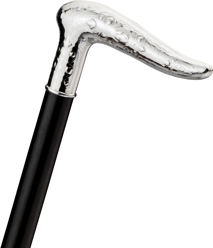 Elegant Silver Handled Walking Stick PNG image