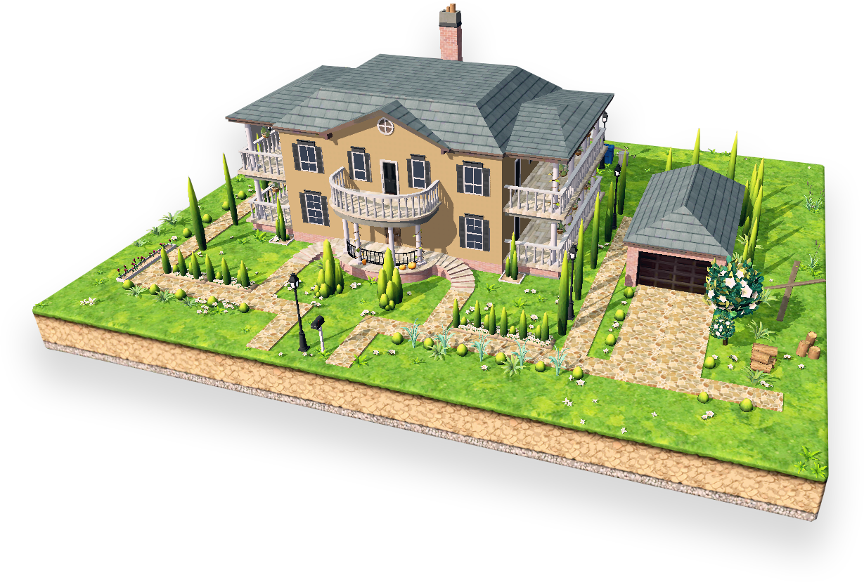 Elegant Suburban House3 D Model PNG image