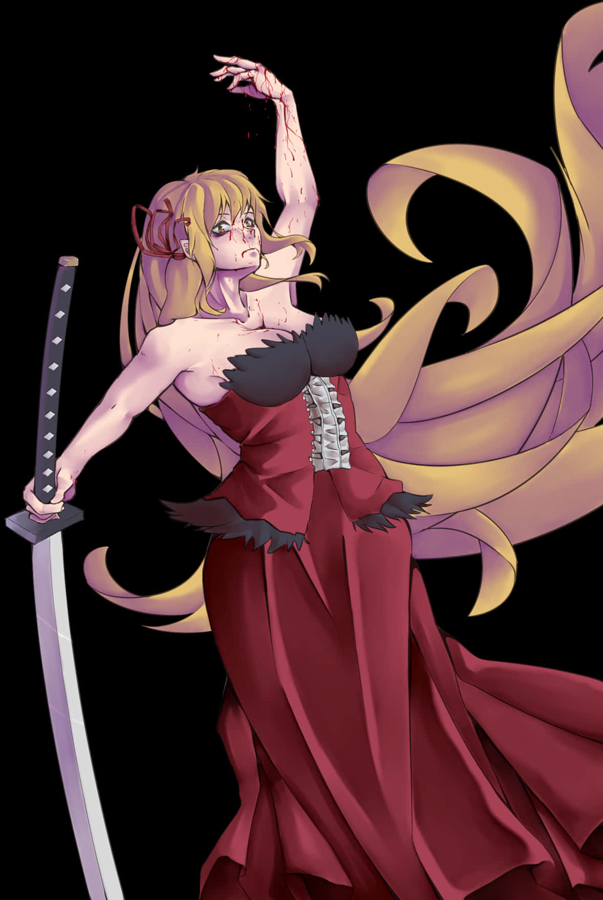 Elegant Swordswoman Shinobu Illustration PNG image