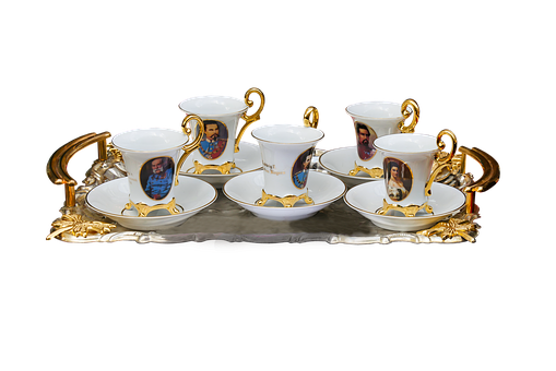 Elegant Tea Setwith Portraits PNG image