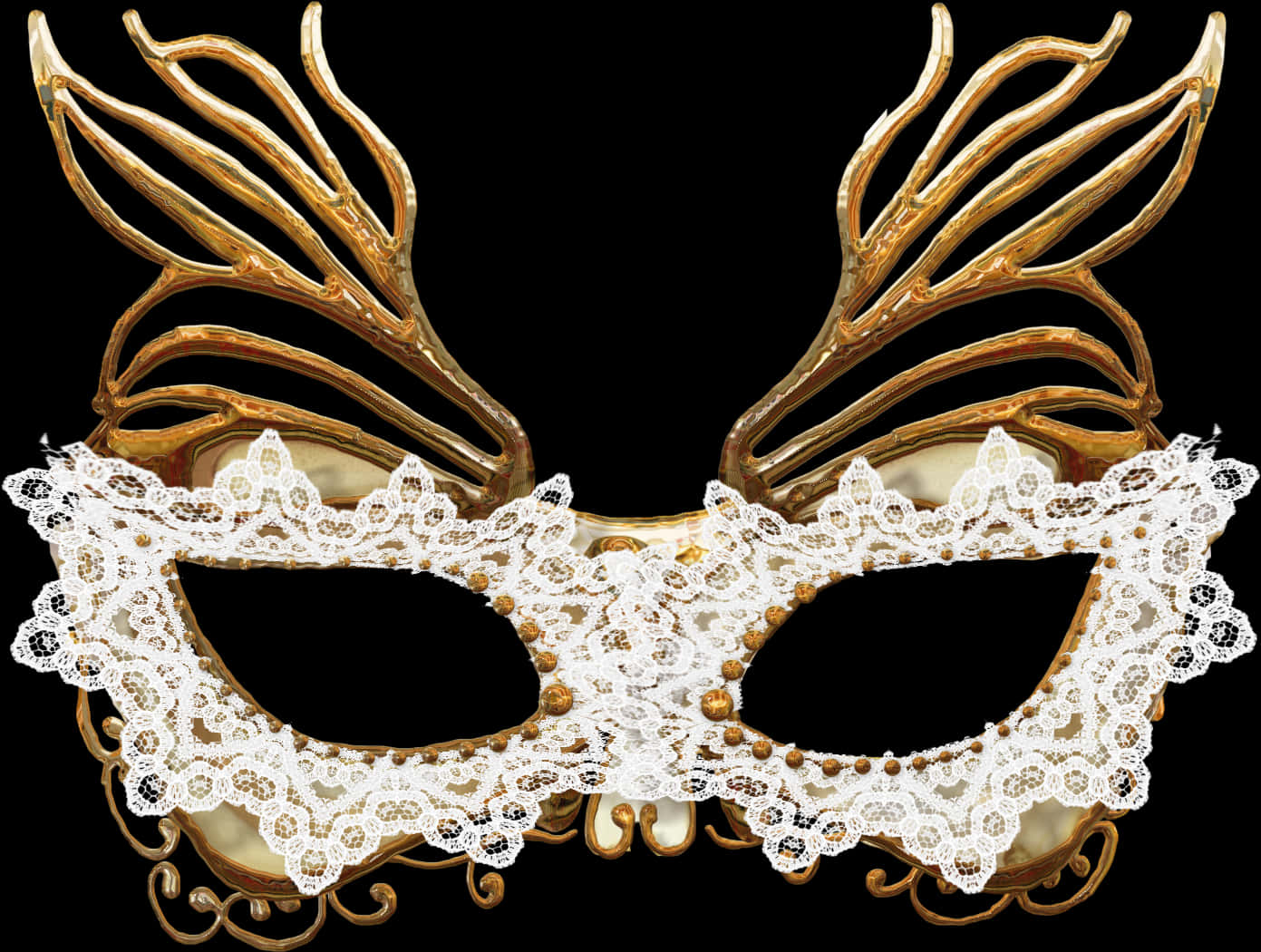 Elegant Venetian Mask Lace Golden Accents PNG image