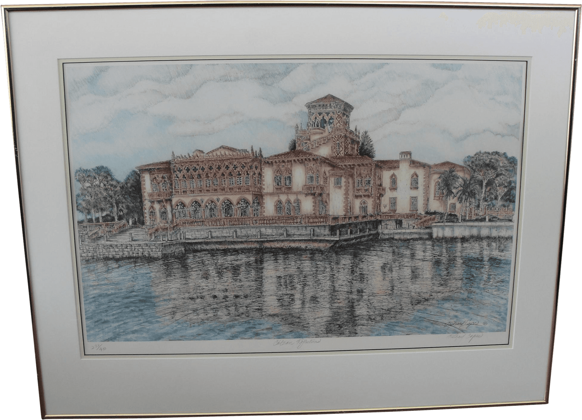 Elegant Waterfront Mansion Artwork PNG image