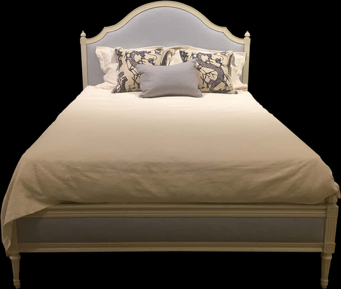 Elegant White Bedwith Decorative Pillows PNG image