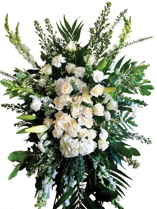 Elegant White Funeral Floral Arrangement PNG image