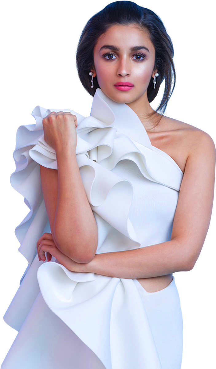 Elegant White Gown Portrait PNG image