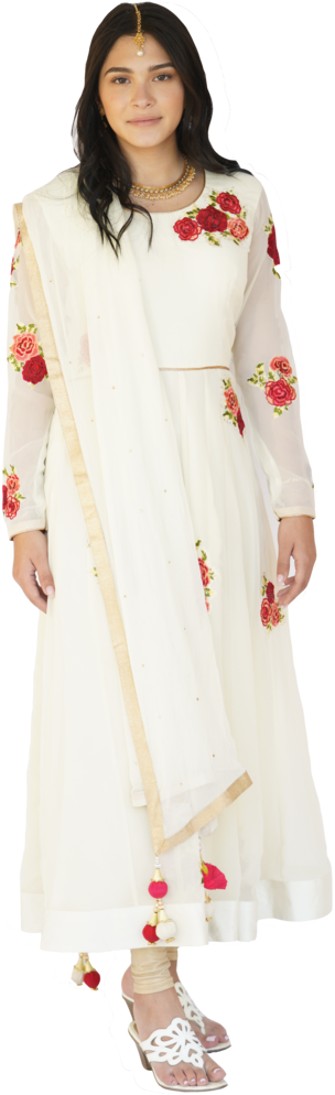 Elegant White Salwar Suitwith Floral Embroidery PNG image