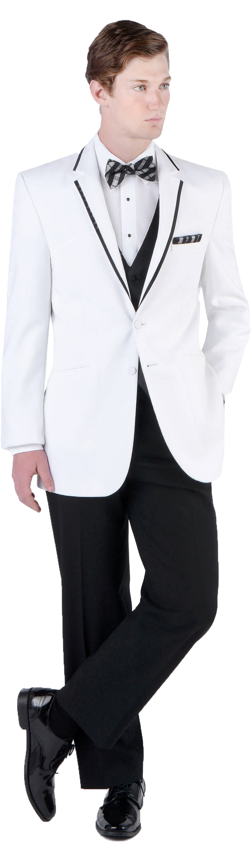 Elegant White Tuxedo Black Pants PNG image