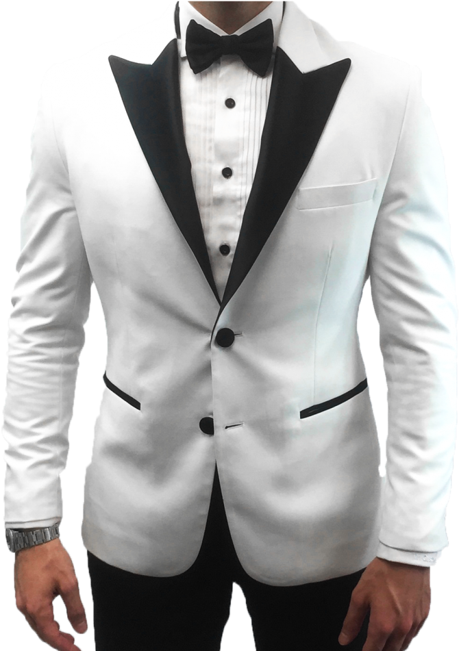 Elegant White Tuxedowith Black Trim PNG image