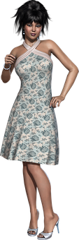 Elegant Woman Floral Dress3 D Render PNG image