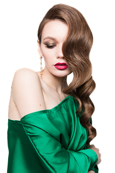Elegant Woman Green Dress Hairstyle PNG image