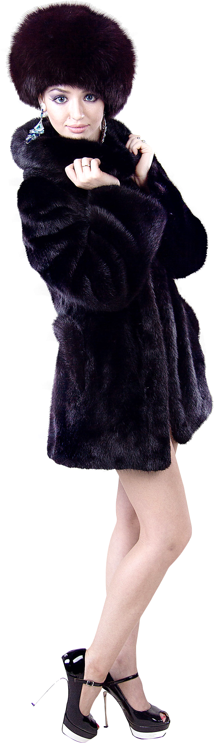 Elegant Womanin Fur Coatand Hat PNG image