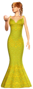 Elegant Womanin Golden Gown PNG image