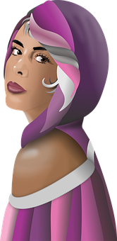 Elegant Womanin Purple Headscarf PNG image