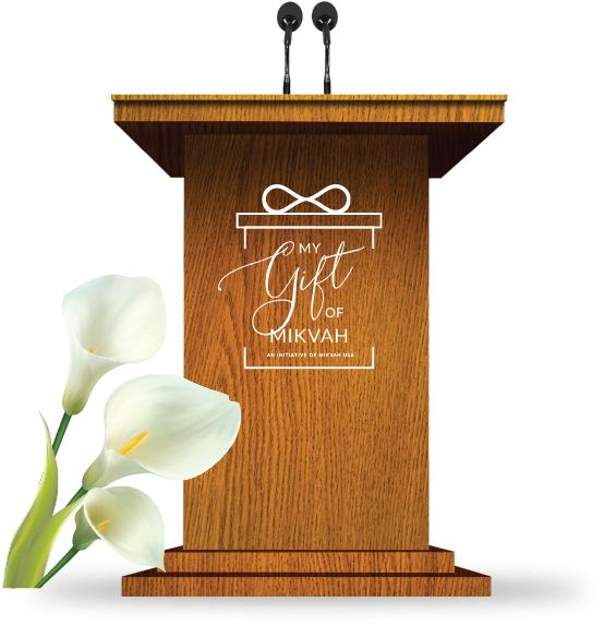 Elegant Wooden Podiumwith Flowersand Microphones PNG image