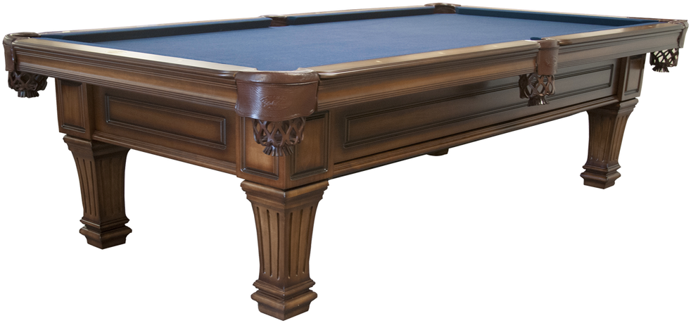 Elegant Wooden Pool Tablewith Blue Felt PNG image