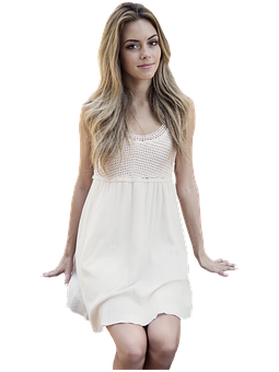 Elegant Young Womanin White Dress PNG image