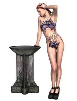 Elegant3 D Model Girlby Pedestal PNG image