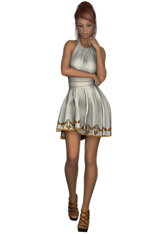 Elegant3 D Model Girlin White Dress PNG image