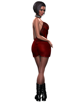 Elegant3 D Modelin Red Dress PNG image