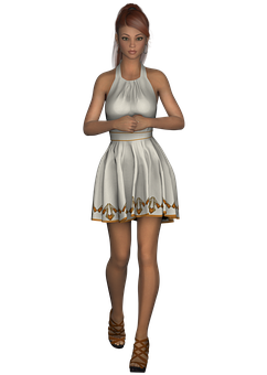Elegant3 D Modelin White Dress PNG image