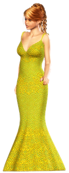 Elegant3 D Modelin Yellow Gown PNG image