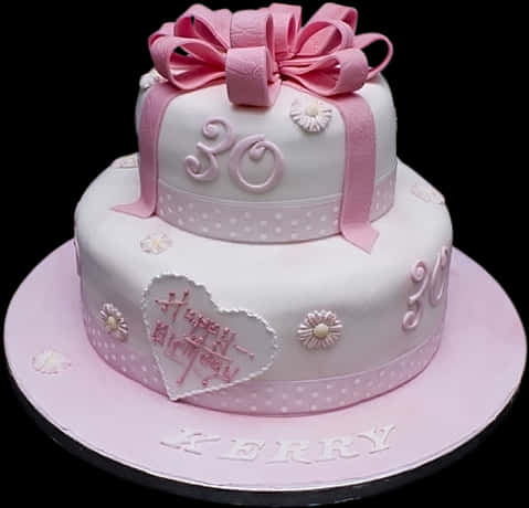 Elegant30th Birthday Cakewith Pink Bow PNG image