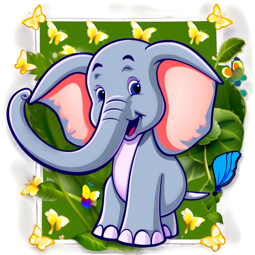 Elephant Cartoon With Butterfly Png Dqj19 PNG image