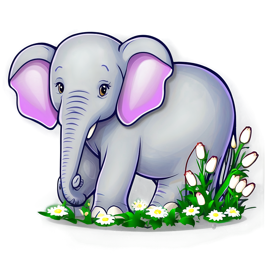 Elephant Cartoon With Flowers Png 56 PNG image