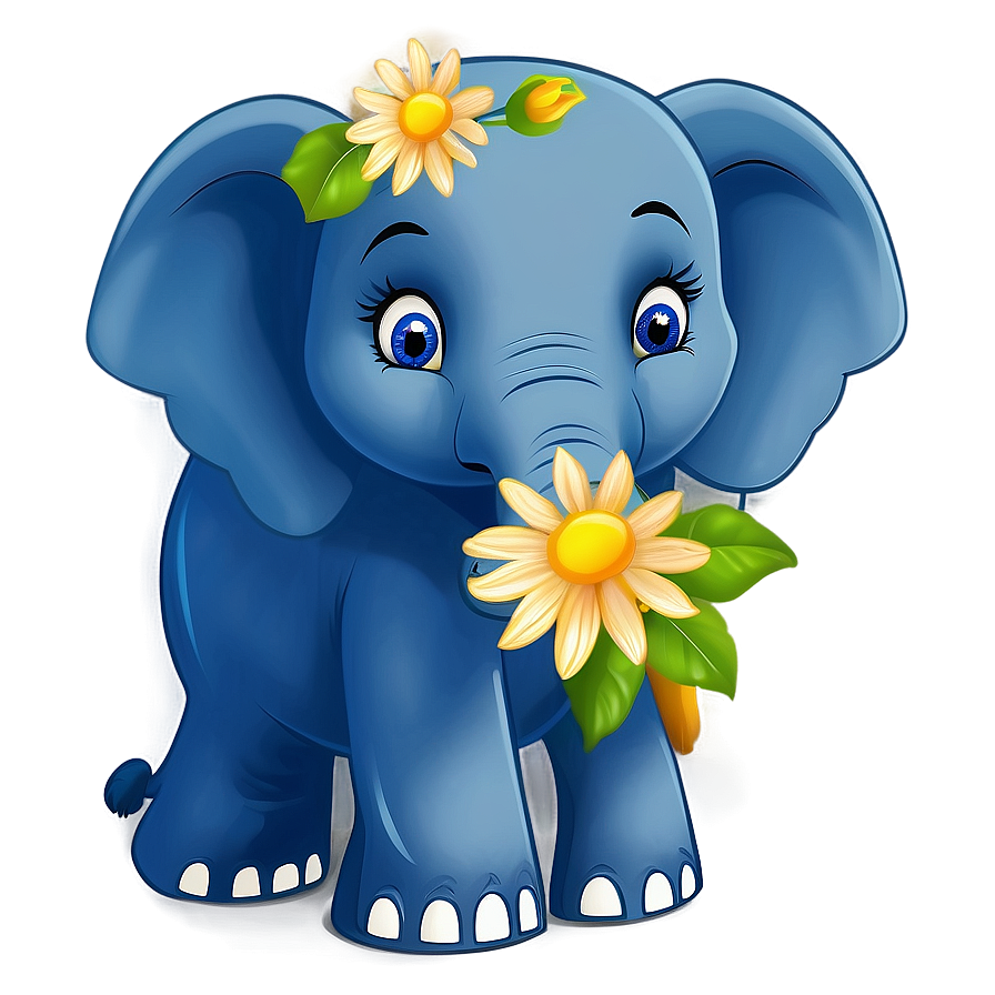 Elephant Cartoon With Flowers Png 6 PNG image