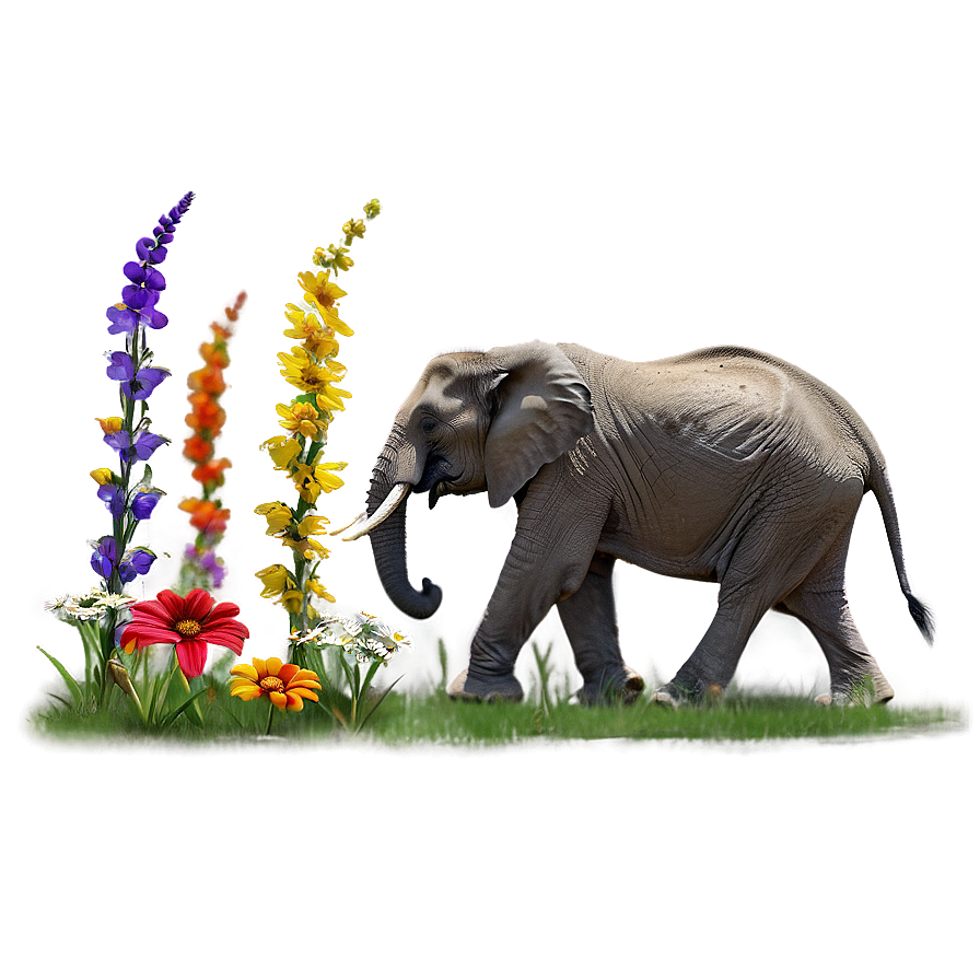 Elephant In Field Of Flowers Png 44 PNG image