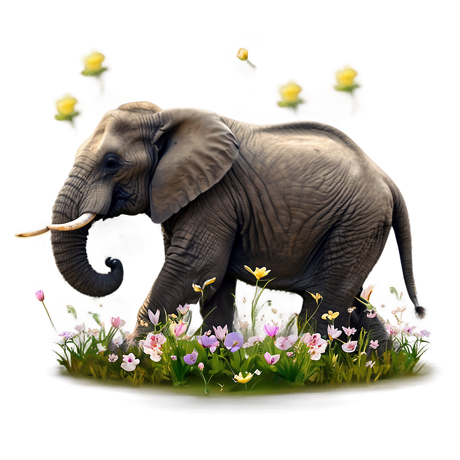 Elephant In Field Of Flowers Png Tvu PNG image