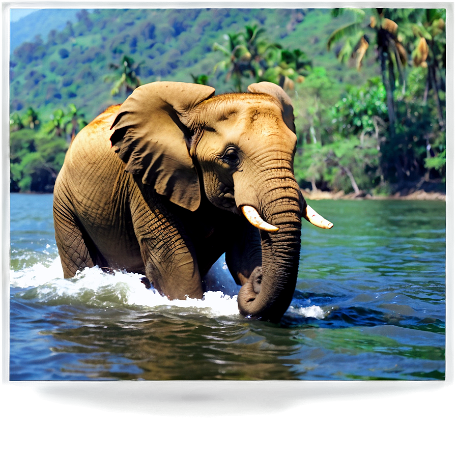 Elephant In River Crossing Png Kcr3 PNG image