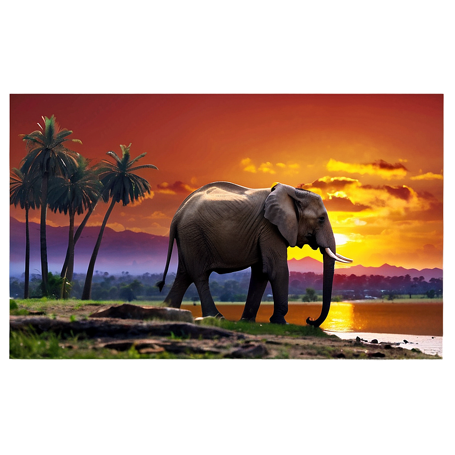Elephant Sunset Scene Png 05032024 PNG image