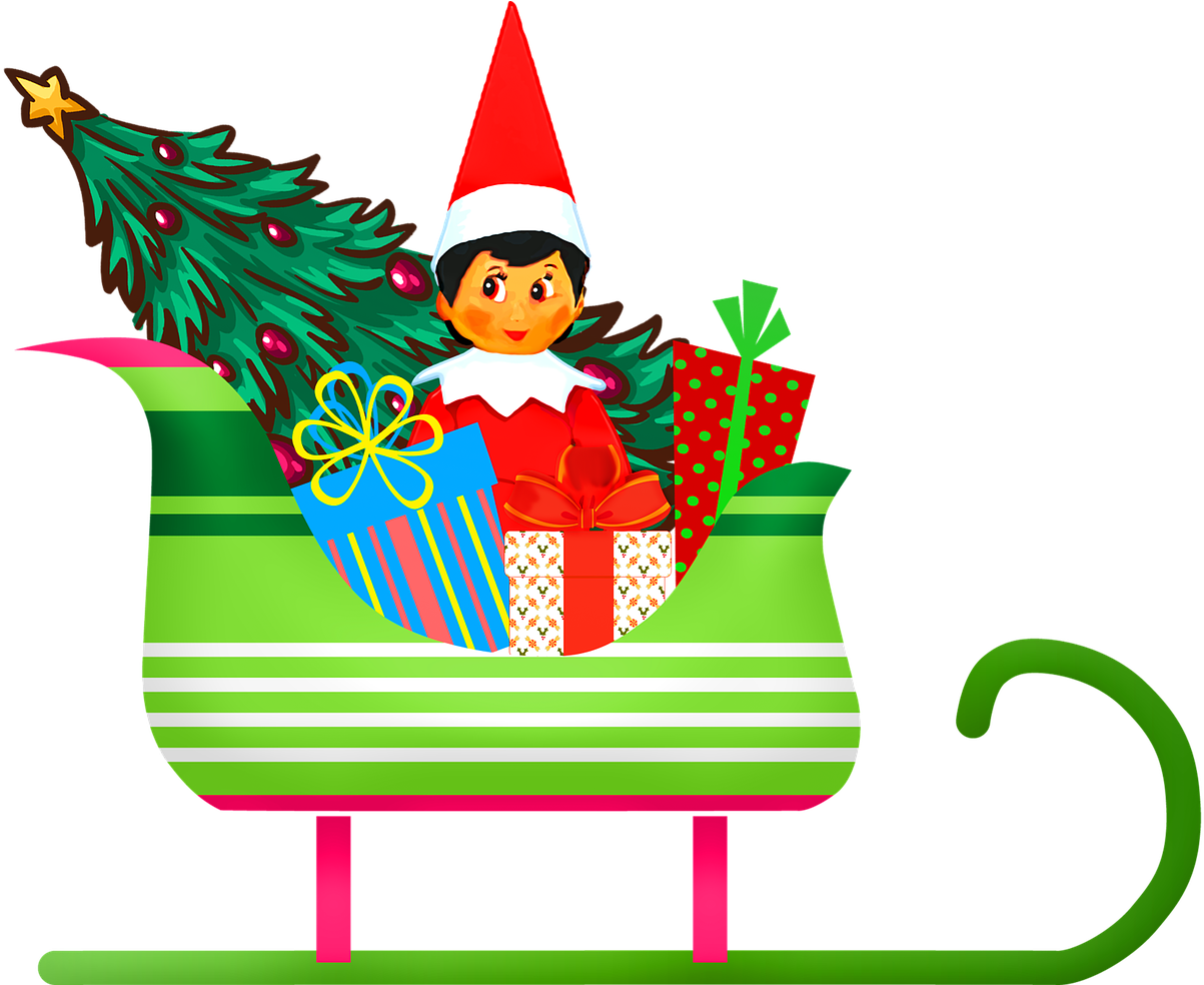 Elf On The Shelf With Christmas Gifts PNG image