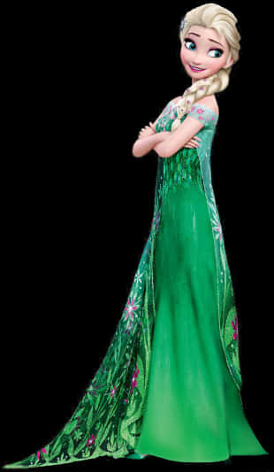 Elsain Green Gown Frozen PNG image