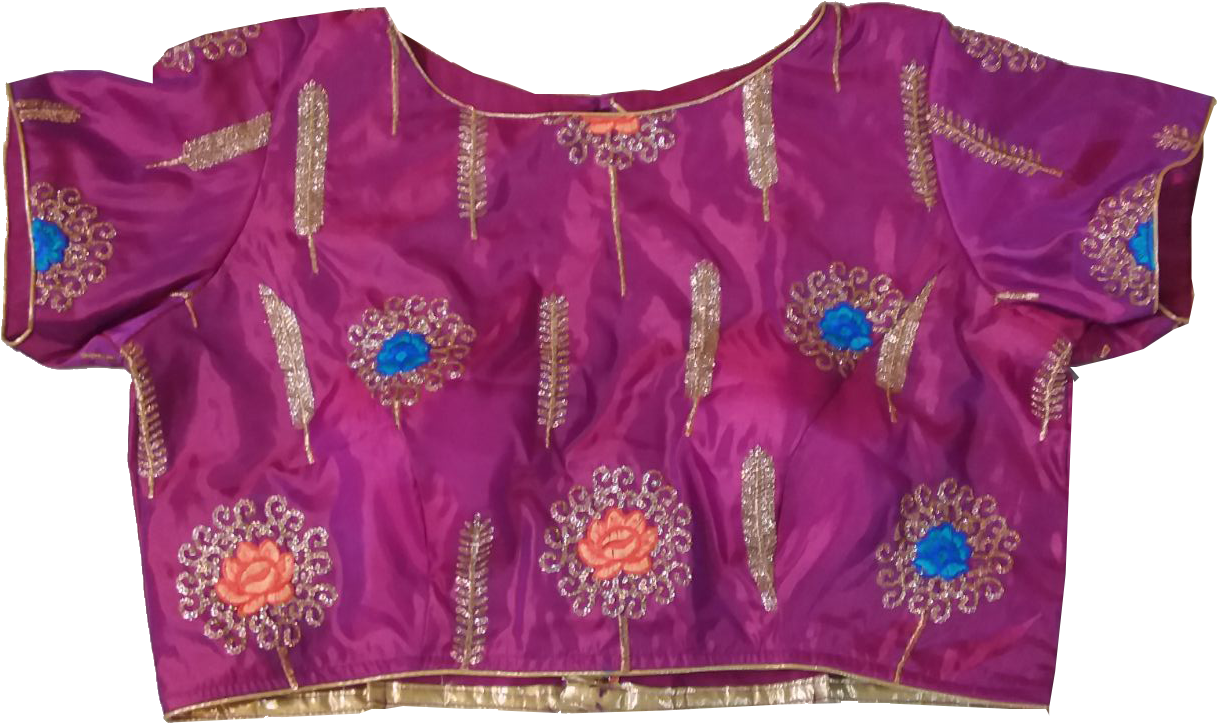 Embroidered Purple Silk Blouse PNG image