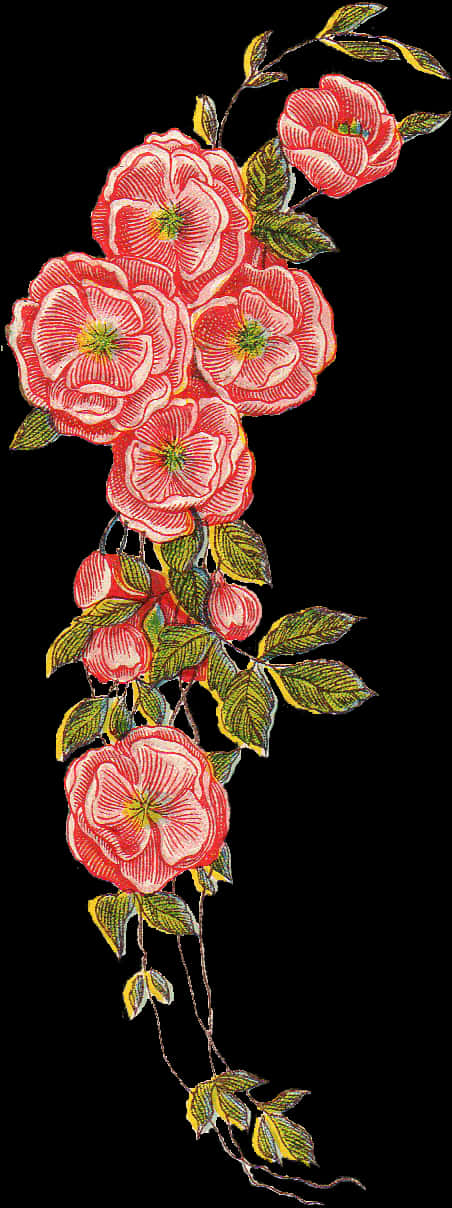 Embroidered Rose Vine Design PNG image