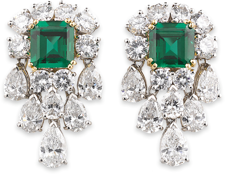 Emerald Diamond Chandelier Earrings PNG image