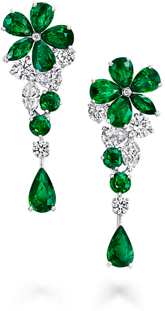 Emerald Diamond Flower Earrings PNG image