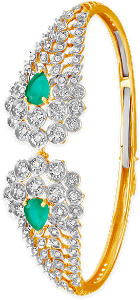 Emerald Diamond Gold Bangle Design PNG image