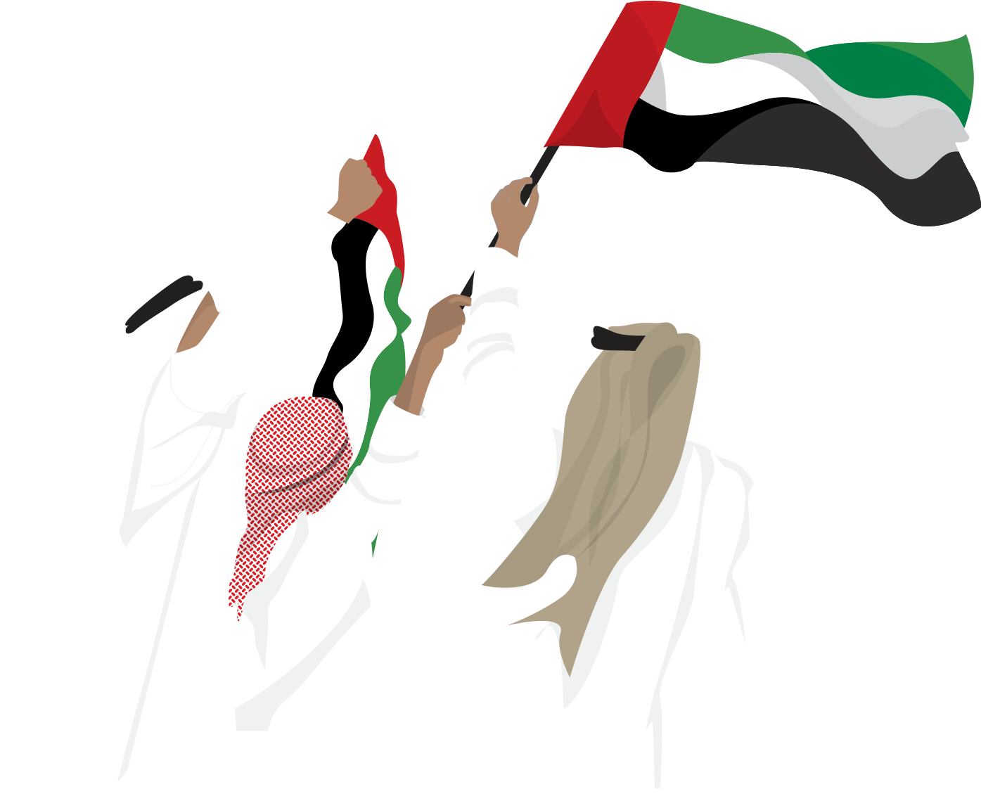 Emirati People Celebratingwith Flag PNG image